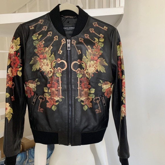 Dolce Gabbana Leather Floral bomber IT 44 - Picture 2 of 5